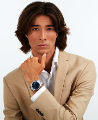 Men's Date Stainless Steel Metal Band Watch, 43mm