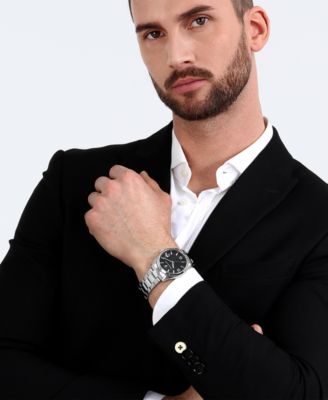 Men's Date Stainless Steel Metal Band Watch, 43mm