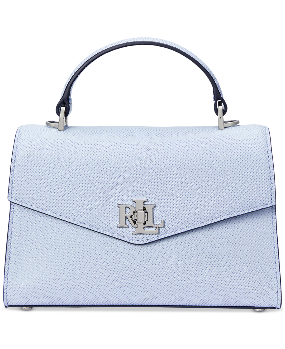 Ralph Lauren Farrah Crosshatch Leather Satchel In Cornflower Blue