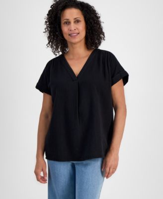 Style & Co - Women's Cotton V-Neck Short-Sleeve Top