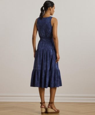 sachin and babi light blue dress Lauren Ralph Lauren Women's Print Belted Slub Jersey Tiered Dress