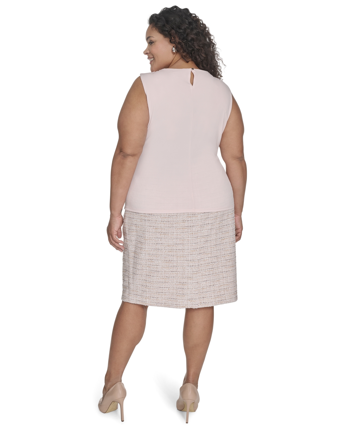 Shop Calvin Klein Plus Size Solid Pleated-neck Sleeveless Top In Parfait