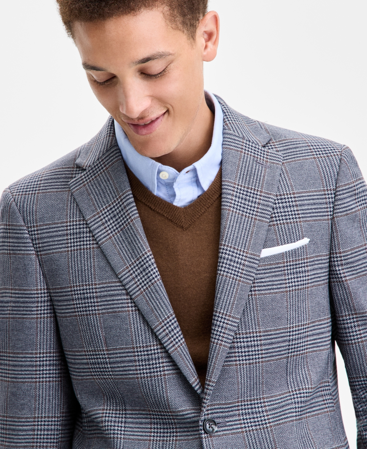 Tommy Hilfiger Men's Modern-fit Gray & Brown Plaid Sport Coat In Gray