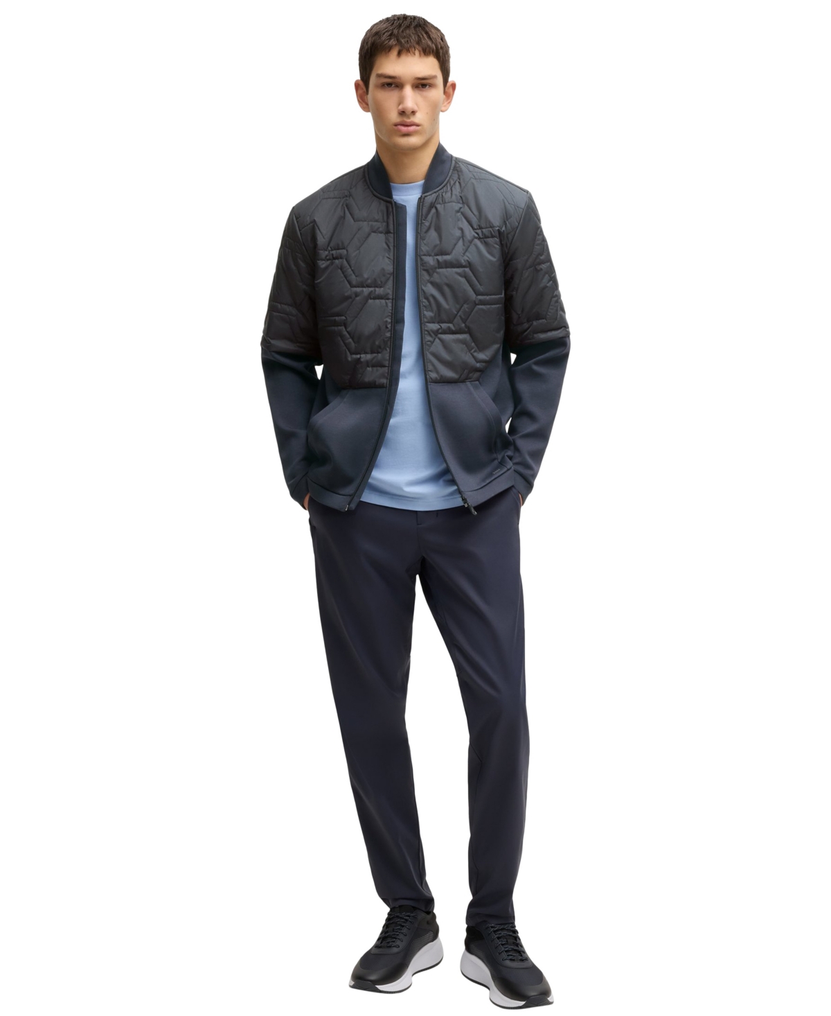 Hugo Boss Boss By  Men's Quilted Hybrid Jacket In Dark Blue
