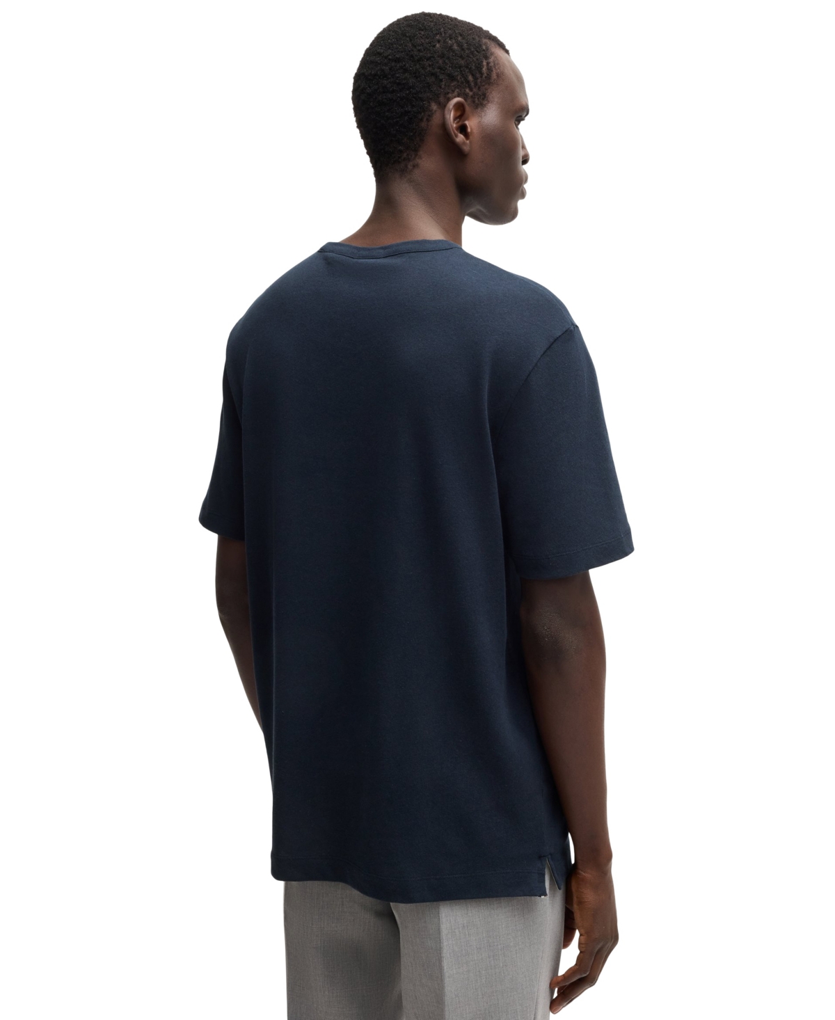 Hugo Boss Boss By  Men's Cotton Linen Regular-fit T-shirt In Blue