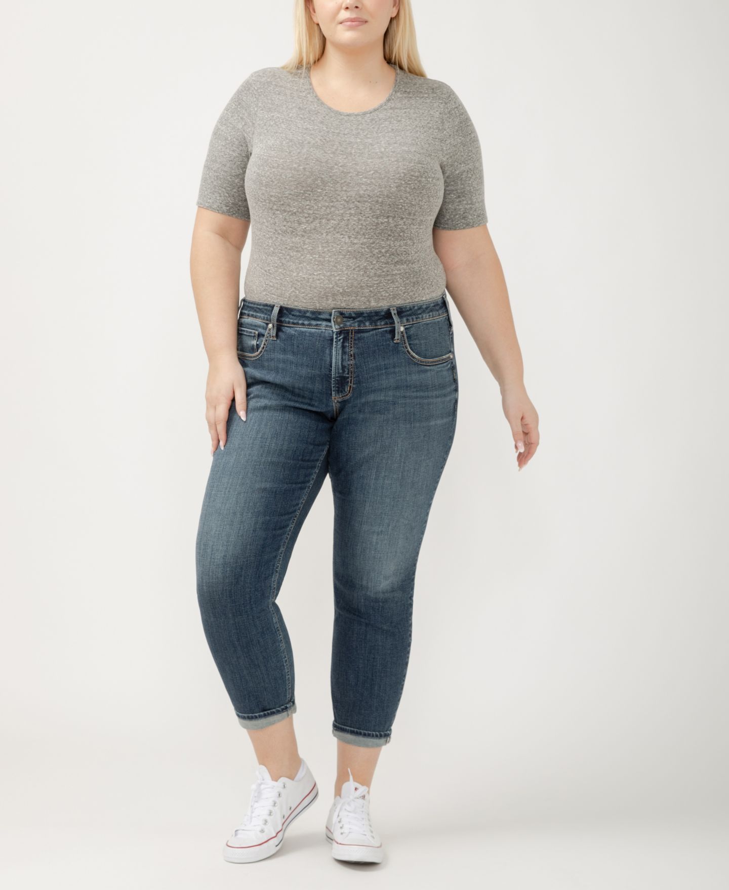 Женские джинсы Silver Jeans Co. Plus Size Boyfriend Mid Rise Slim Leg, цвет: Treble — фото 6