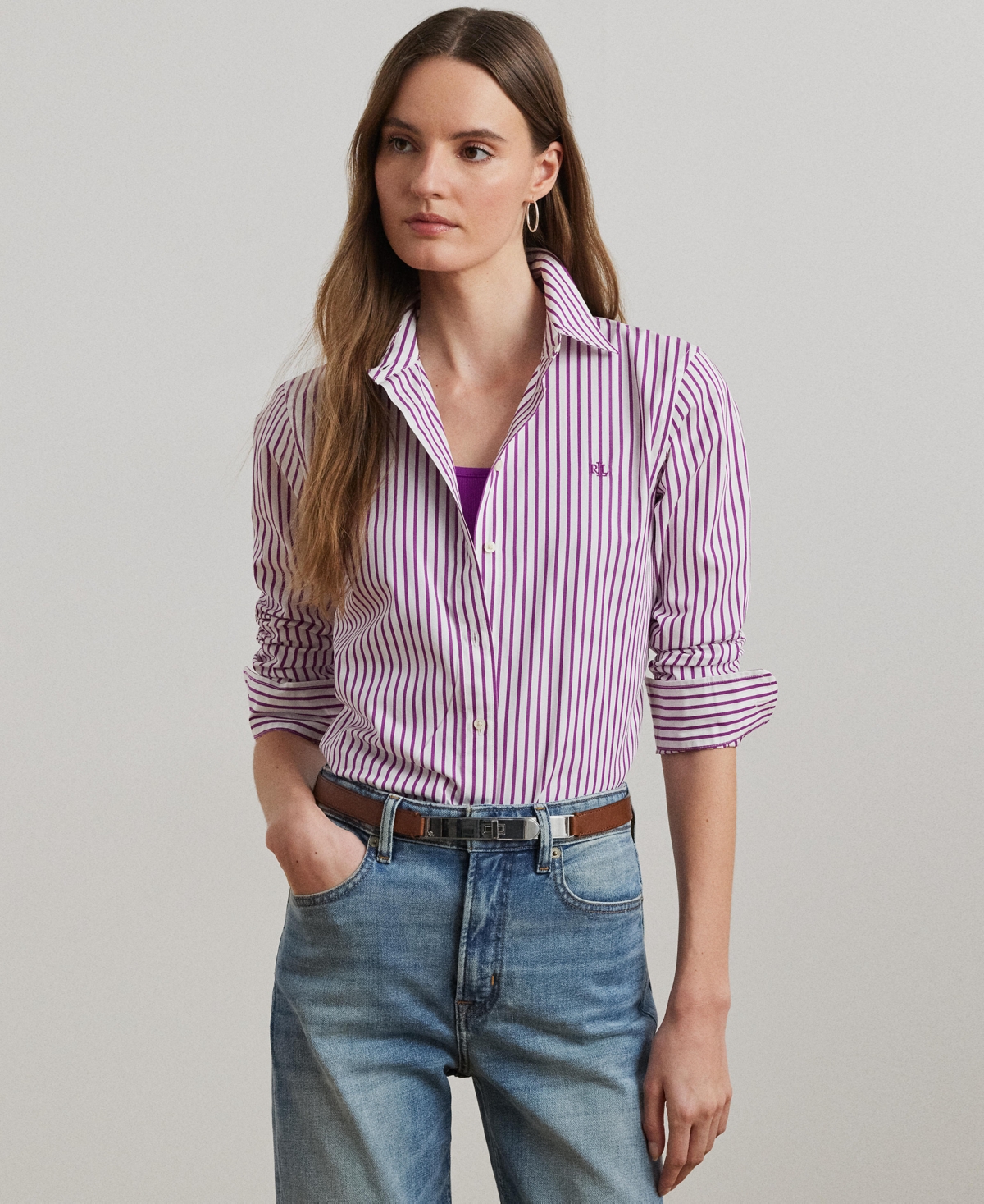 ラルフ・ローレン Lauren Ralph Lauren Plus Size クラシック Fit Striped Broadcloth Shirt レ Ralph Lauren Plus Size Classic-fit Striped Broadcloth Shirt