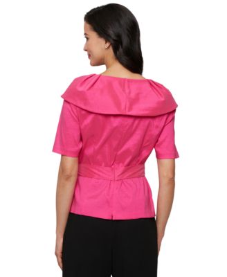 売れ筋商品|||アレックスイブニングス カットソー トップス レディース Women's Elbow-Sleeve Stretch Tie-Waist Collared Taffeta Blouse Fuchsia Elbow Sleeve Stretch Taffeta Blouse with Collar and Tie Waist