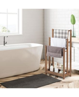 Freestanding Towel Rack 3-Bar Hand Towel Drying Stand with Bottom Storage Shelf