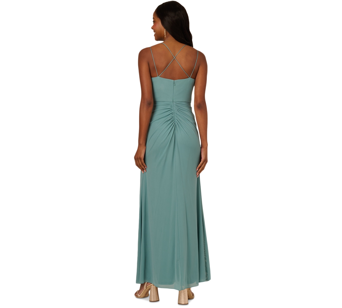 Adrianna Papell Women's V-neck Sleeveless Draped Gown In Greenslate