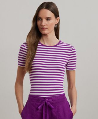 Lauren Ralph Lauren - Women's Striped Stretch Cotton Crewneck Tee