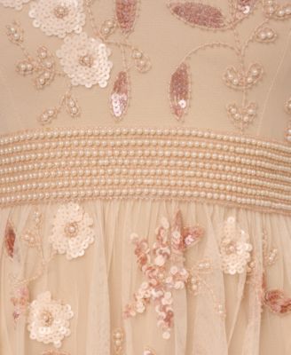 Adrianna Papell Women's V-Neck Beaded Mesh Dress