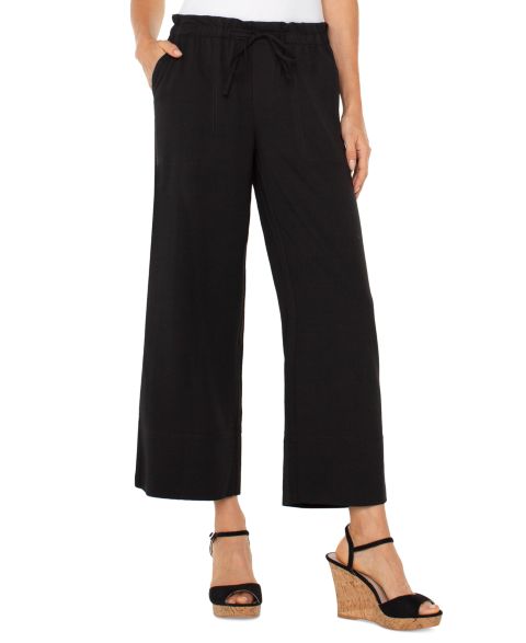 Женские брюки Liverpool Los Angeles Petite Cropped Pull-On Wide-Leg, цвет: Чёрный