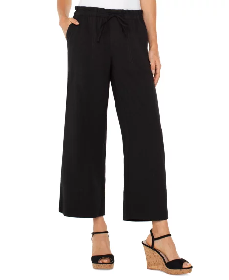 Petite Cropped Pull-On Wide-Leg Pants - Black