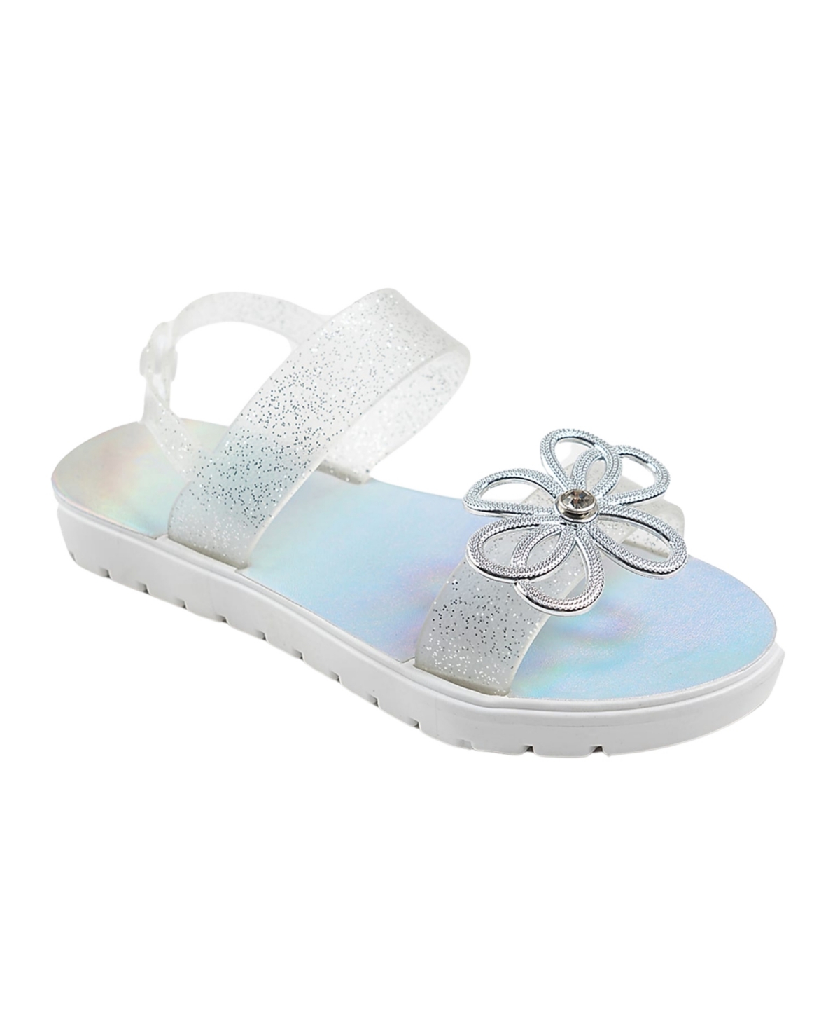 Bebe Little Girls Sparkly Summer With Rhinestone And Bow Sandals In Silver