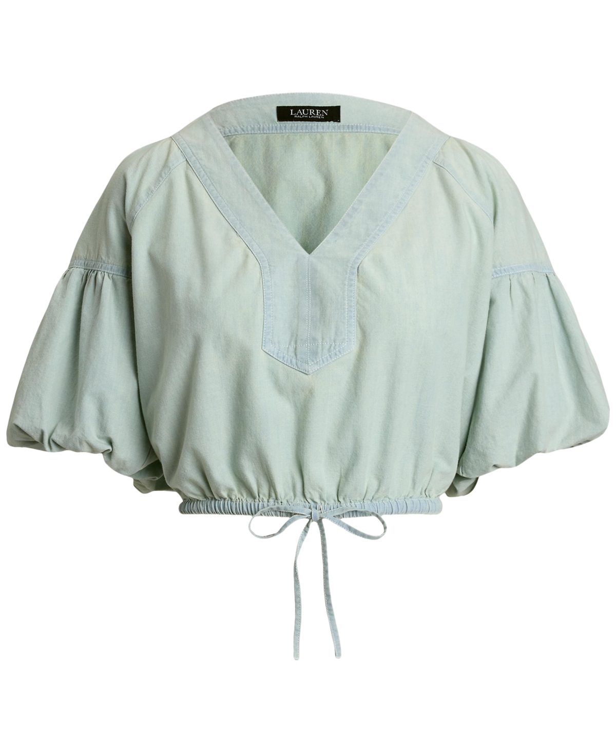 Shop Ralph Lauren Women's Chambray Cropped Bubble-sleeve Blouse