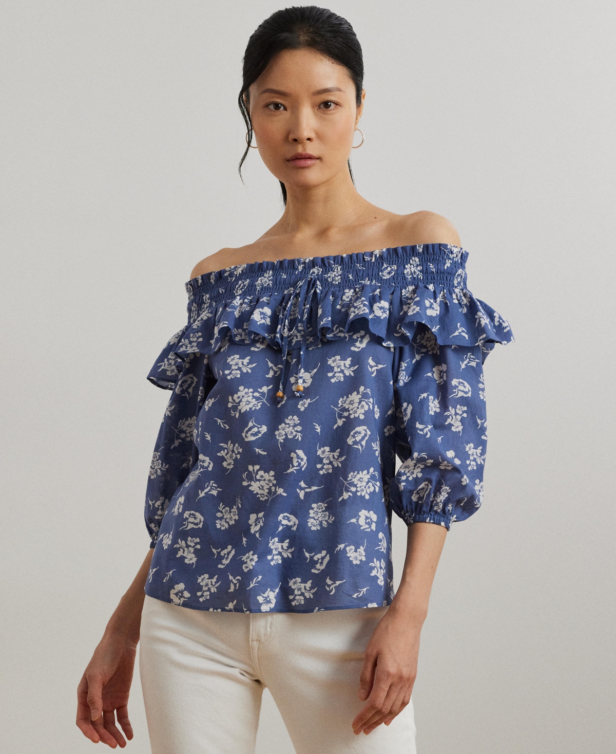 Shop Ralph Lauren Women's Floral Voile Off-the-shoulder Blouse