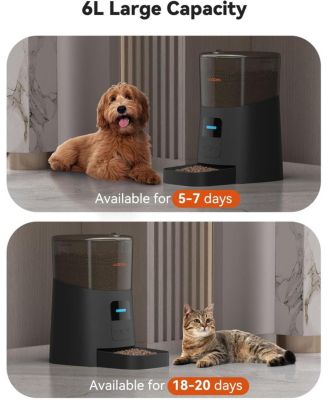 6L Automatic Cat Feeder, WiFi Automatic Dog Feeder with APP Control for Remote Feeding, Automatic Cat Food Dispenser with Low Food Sensor and Voice Recorder, Up to 15 Meals Per Day