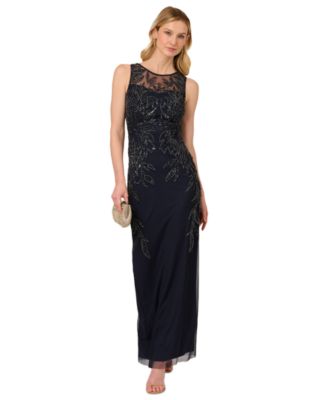 Petite Beaded Sleeveless Long Sheath Gown
