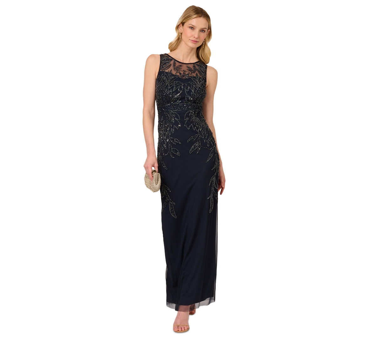 ADRIANNA PAPELL PETITE BEADED SLEEVELESS SHEATH GOWN 