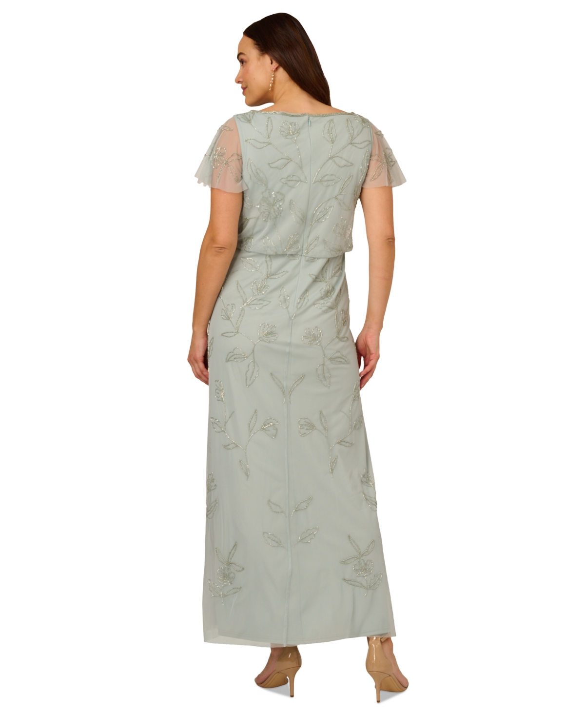 Shop Adrianna Papell Plus Size Beaded Blouson Dress In Aqua Dust