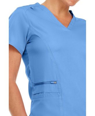 Plus Size Ruth 3-Pocket Multi Stitch V-Neck Scrub Top, Pewter, 3X Large