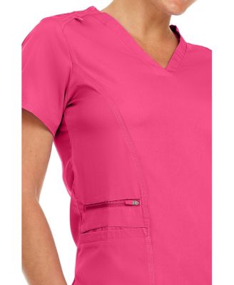 Plus Size Ruth 3-Pocket Multi Stitch V-Neck Scrub Top, Pewter, 3X Large