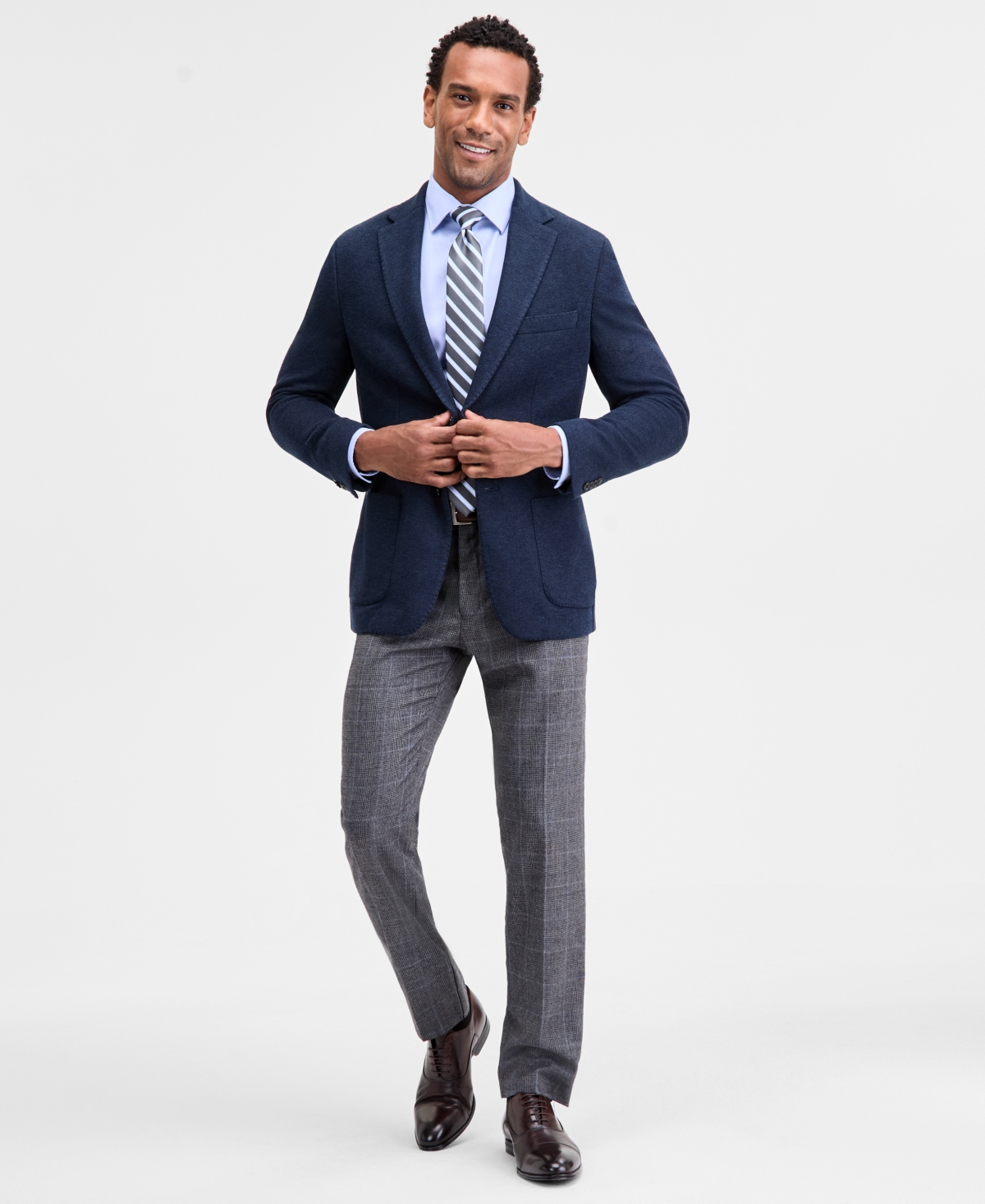 Michael Kors Men's Classic-fit Stretch Midnight Herringbone Knit Sport Coat In Blue