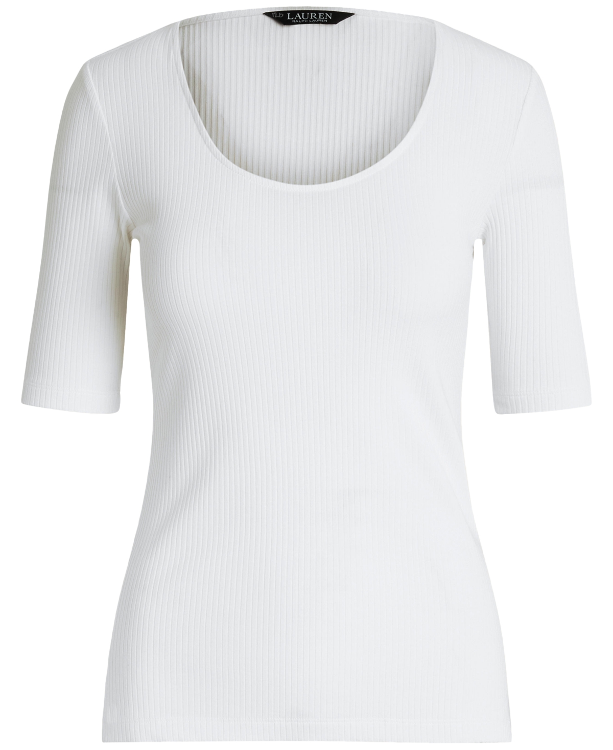 Shop Ralph Lauren Women's Rib-knit Cotton-blend Elbow-sleeve Tee In White