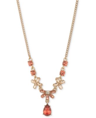 Givenchy - Gold-Tone Crystal & Stone Flower Lariat Necklace, 16" + 3" extender