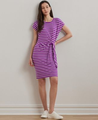 Lauren Ralph Lauren Women's Striped Tie-Front Jersey Dress - Macy's