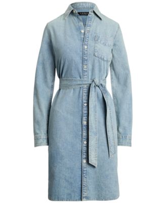 Lauren Ralph Lauren Women's Belted Denim Shirtdress - Macy's