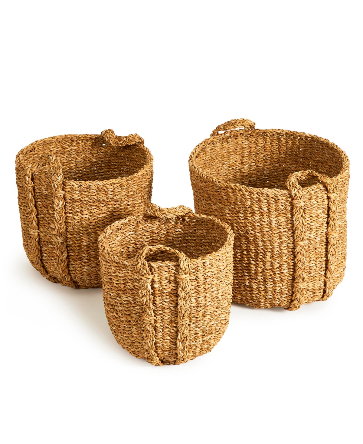 Seagrass Round Drum Baskets, Set Of 3 - Natural