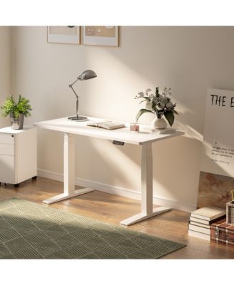 E7-COMMERCIAL 55  W Electric Adjustable Standing Desk, Rectangular Chipboard Top & Base, All White