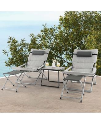 5pcs Patio Folding Sling Chair Set Ottoman Table Portable Headrest Outdoor Beach