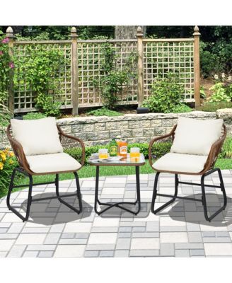 3 Piece Patio Conversation Furniture Set Outdoor Bistro Set w/ Cushions