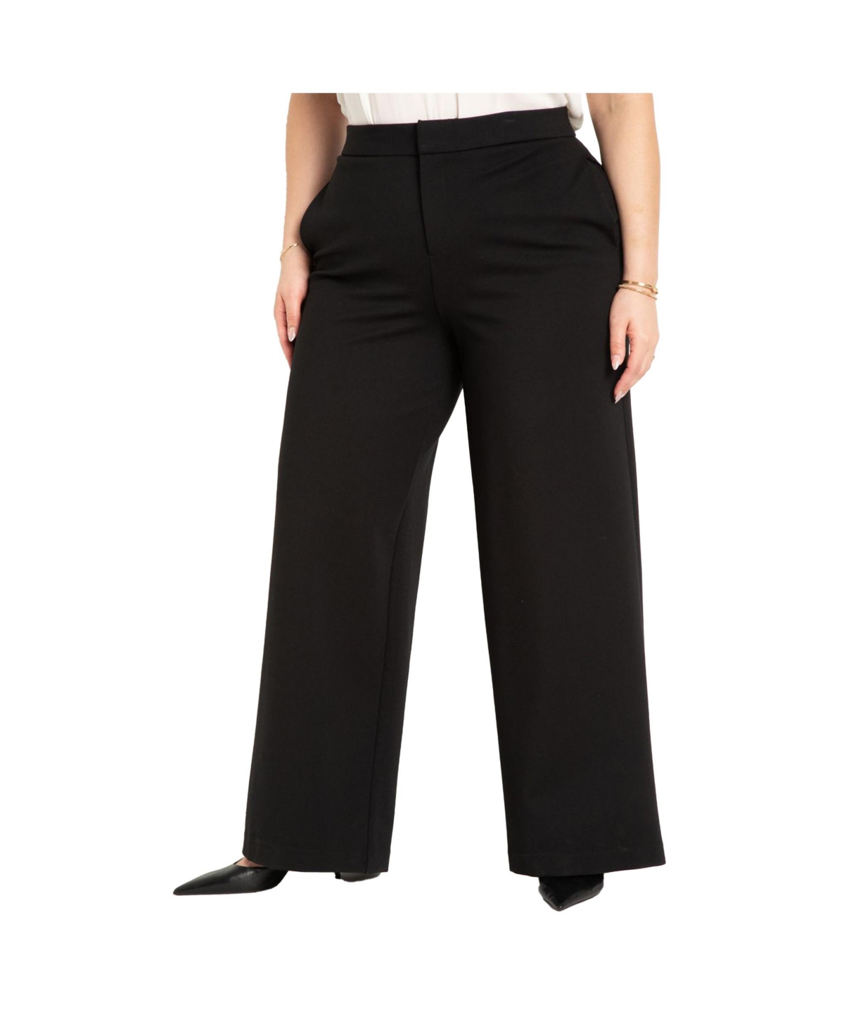 Eloquii Plus Size Tall The Ultimate Stretch Wide Leg Pant - Totally black