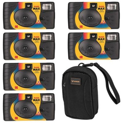 Max One-Time Use 35mm Film Camera (ISO-800) with Power Flash, 27 Exposure, 6-Pack, Bundle With Slinger Brand Camera Bag