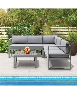 4 Piece Aluminum Patio Furniture Set Outdoor Conversation Set w/ Coffee Table & Cushions
