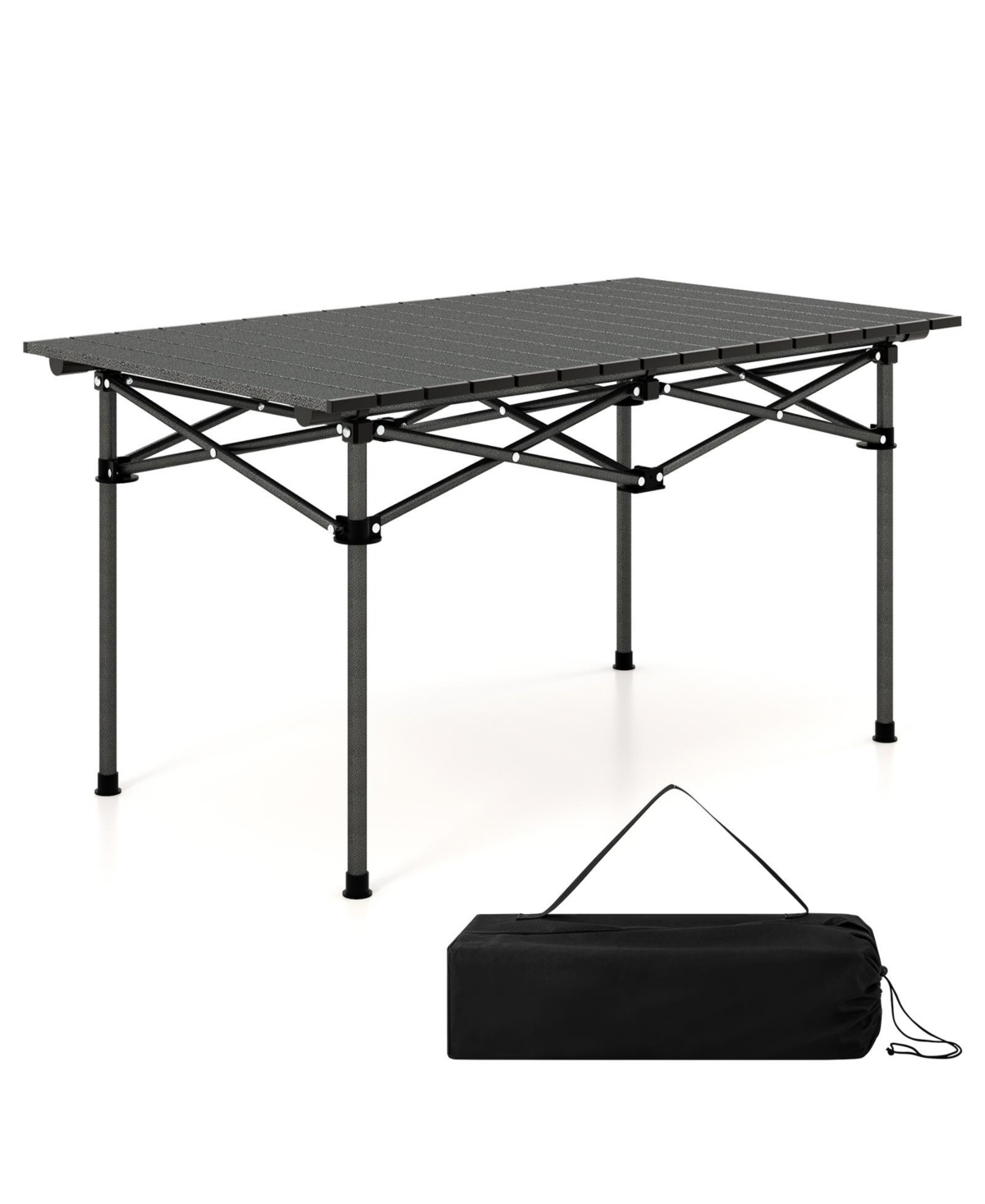 Aluminum Camping Table for 4-6 People with Carry Bag - Black