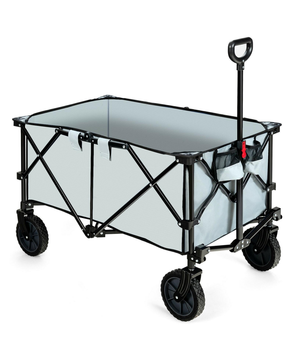 Outdoor Folding Wagon Cart with Adjustable Handle and Universal Wheels - White
