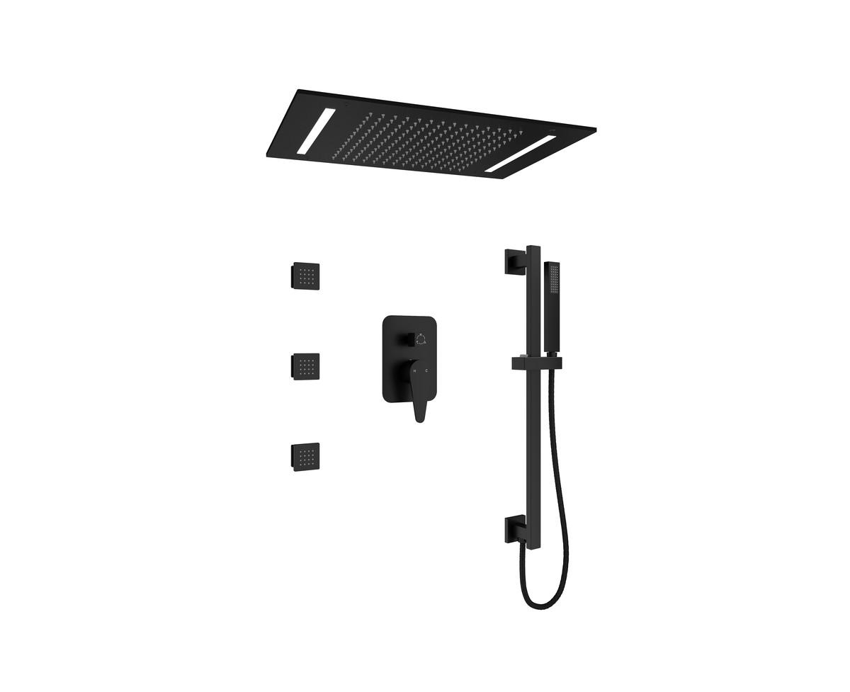 Led Light Pressure-balanced Valve Included All-In-One Kit with Rough In-Valve Thermostatic Shower System With Body Jets - Brushed gold