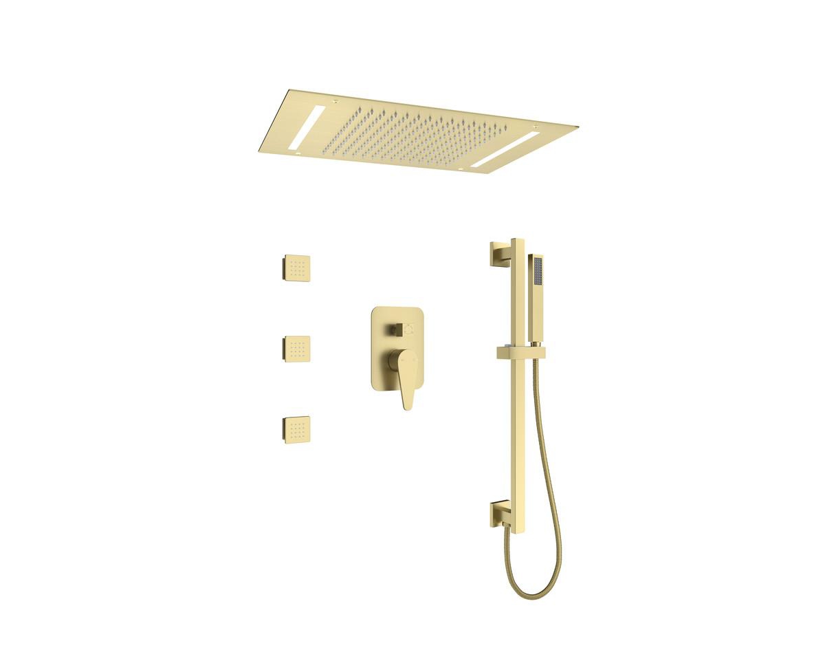 Led Light Pressure-balanced Valve Included All-In-One Kit with Rough In-Valve Thermostatic Shower System With Body Jets - Brushed gold
