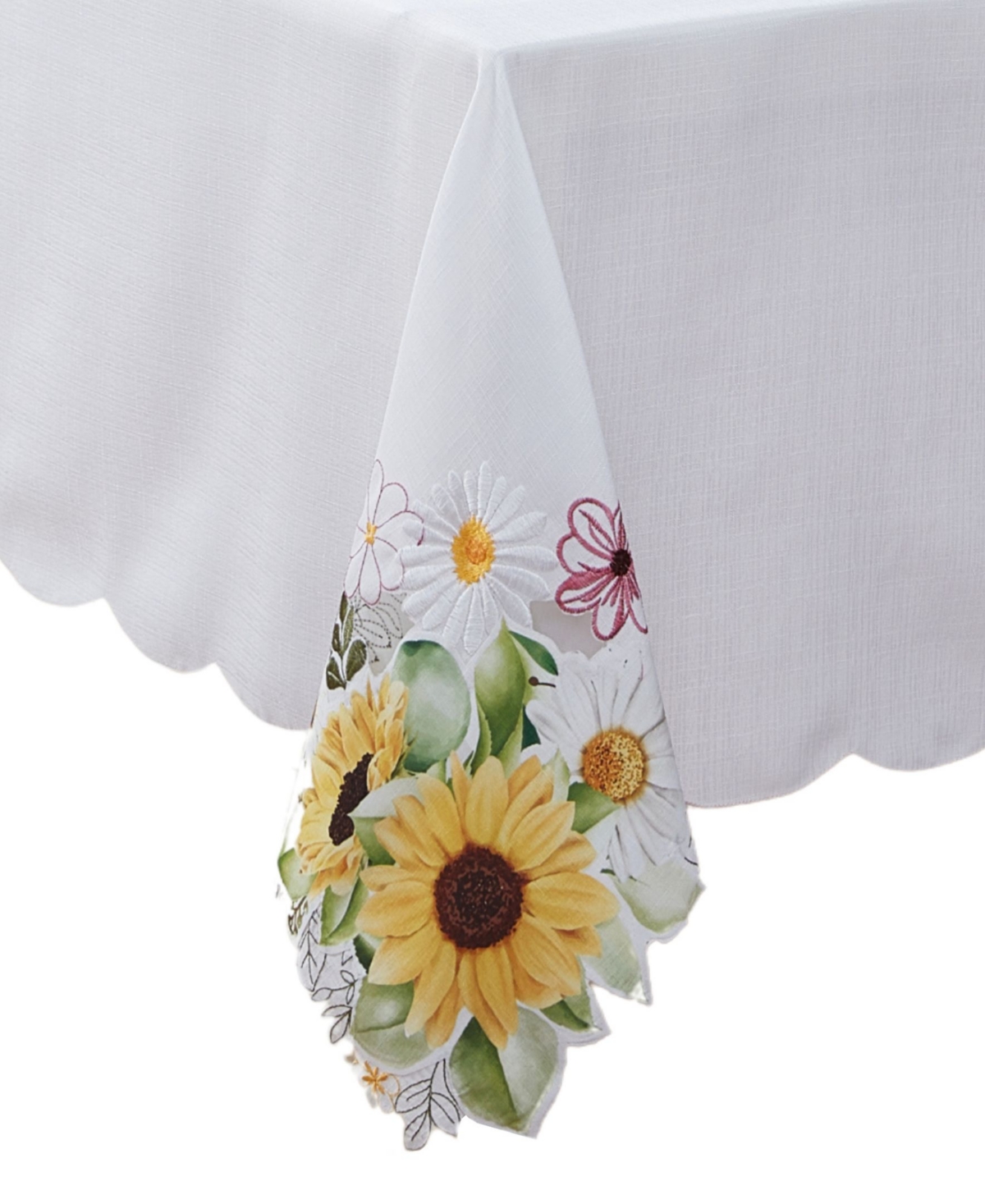 ELRENE SUNFLOWER AND DAISIES CUTWORK TABLECLOTH, 60" X 84" 