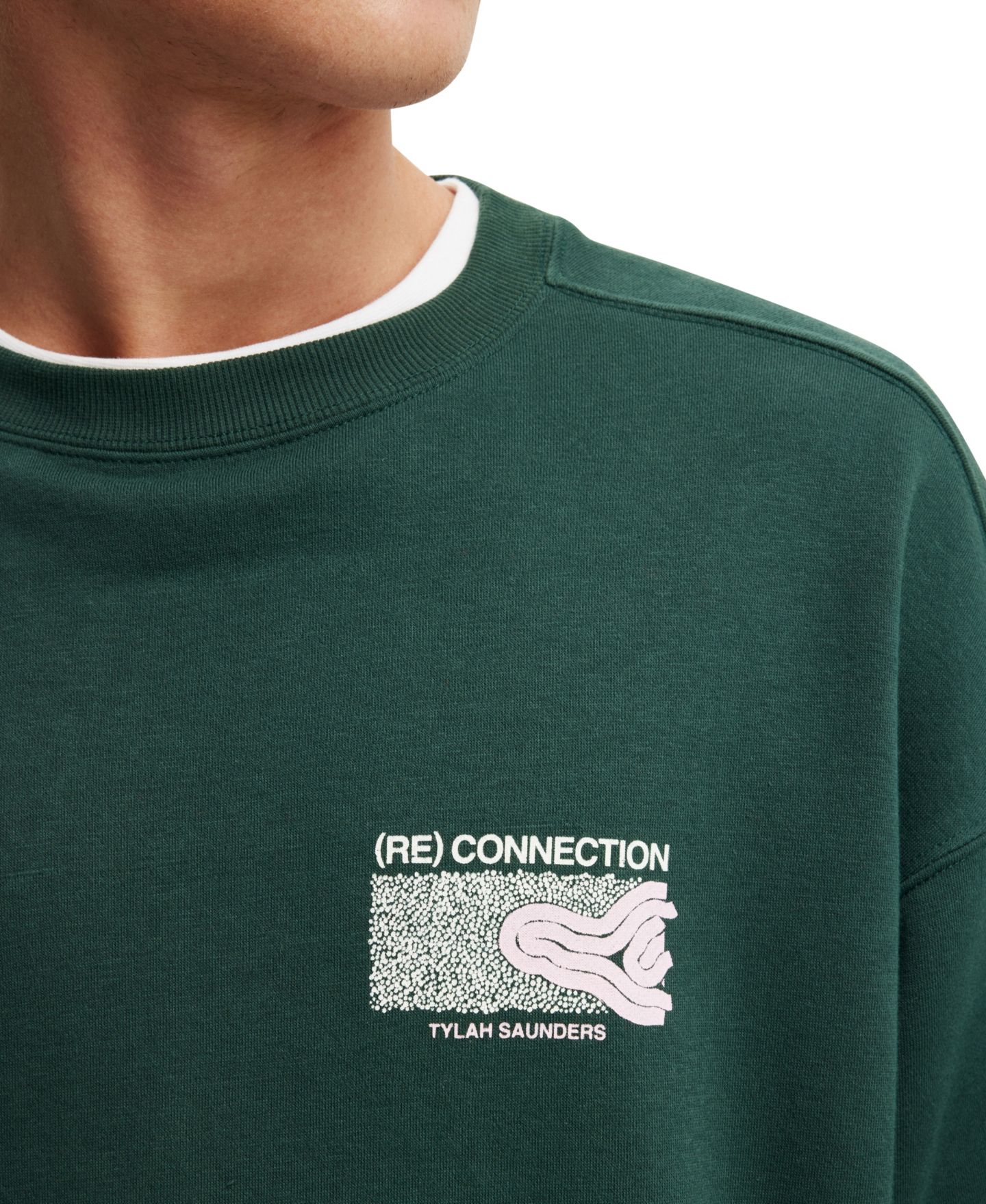 Мужской свитер COTTON ON Box Fit Crew Neck, цвет: Зелёный — фото 3