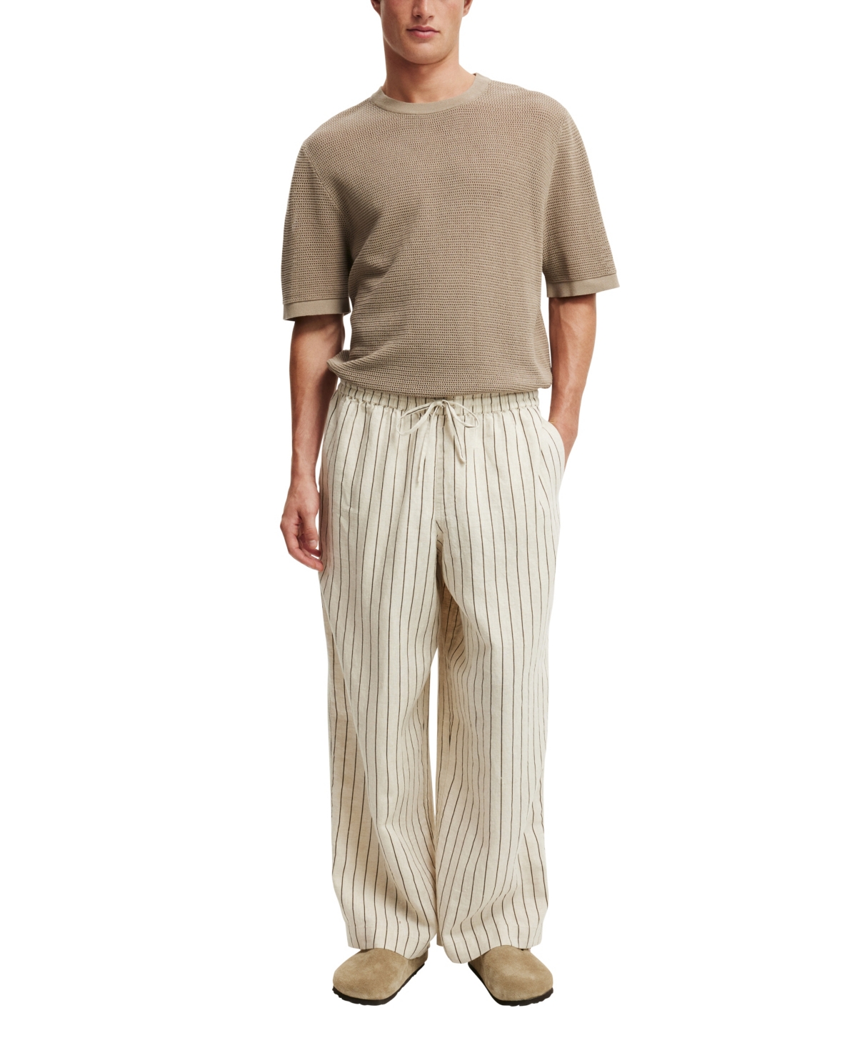 Shop Cotton On Men's Super Baggy Pants In Oatmeal,brown Stripe