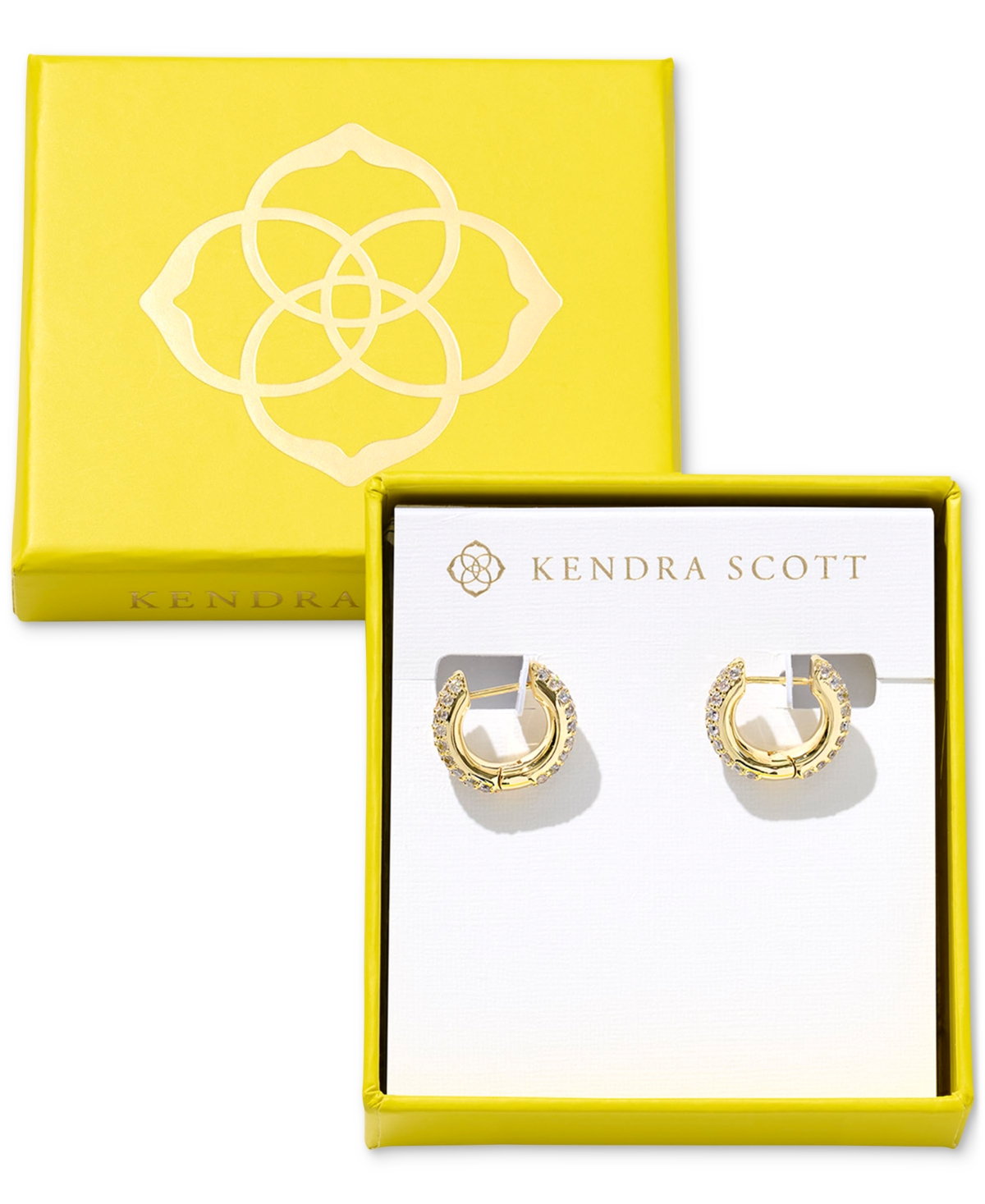 14k Gold-Plated Small Pave Huggie Hoop Earrings, 0.62" - White