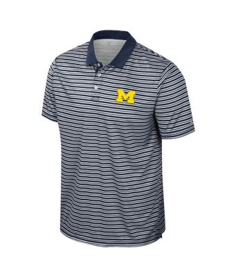 Men's Navy Michigan Wolverines Striped Polo Shirt