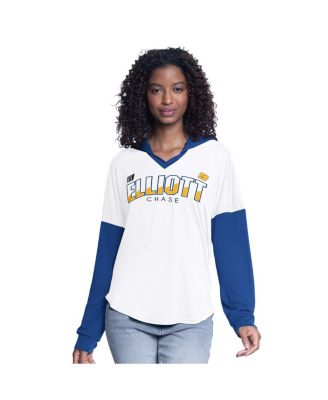 G-III 4Her by Carl Banks - Women's White/Royal Chase Elliott Bench Player Oversized Long Sleeve Hoodie V-Neck T-Shirt