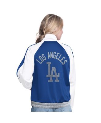 Women's&nbsp;White/Royal Los Angeles Dodgers Rally Rhinestone Raglan Full-Zip Track Jacket